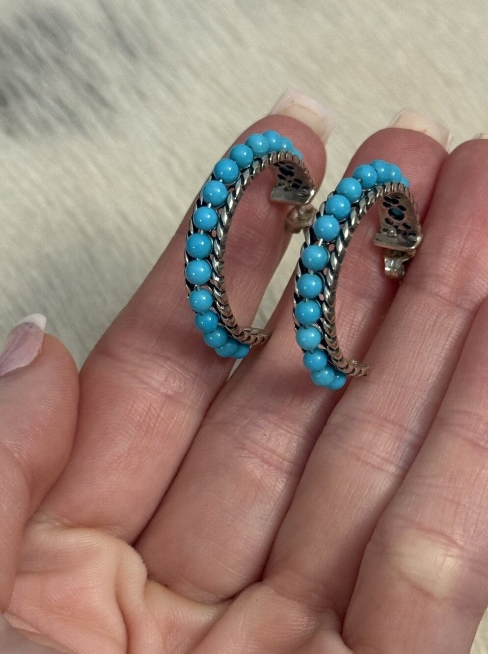 Carolyn Pollack Relios Sterling Silver Turquoise Rounds Hoops Studs Earrings